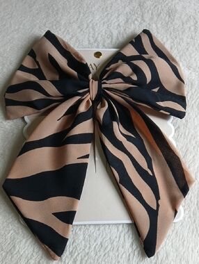 Elegant Black & Tan Zebra Print Hair Bow Hand Made